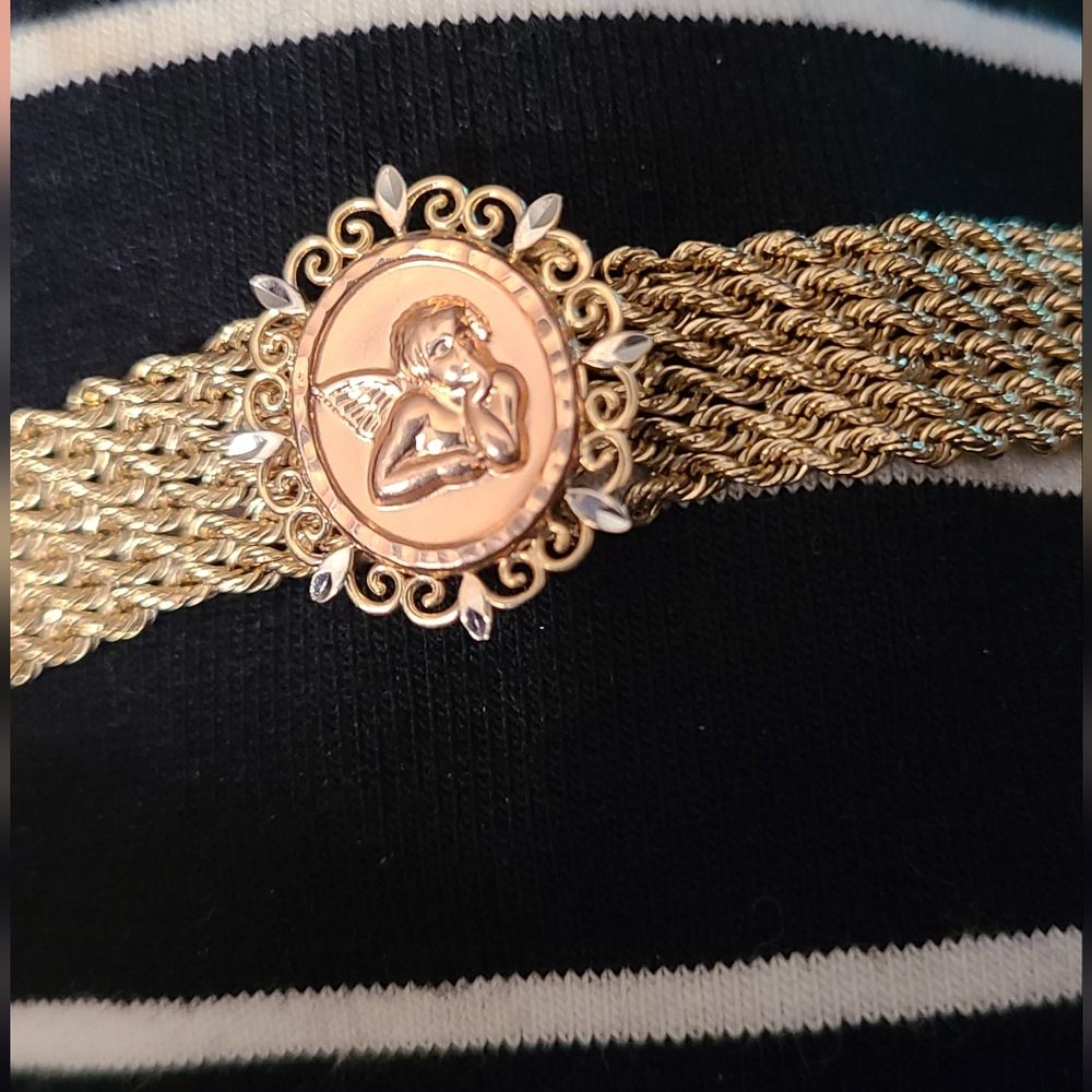 Tri-Color 14k, 8g Gold Rope Chains Angel Bracelet. Yellow, White, Rose Gold - Picture 2 of 12
